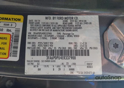 2014 Ford Fusion Energi Se Luxury from USA, damaged, VIN 3FA6P0PU4ER337900